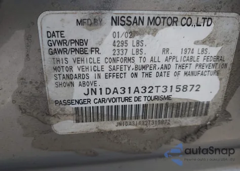 2002 Nissan Maxima Gle z USA, uszkodzony, nr VIN JN1DA31A32T315872